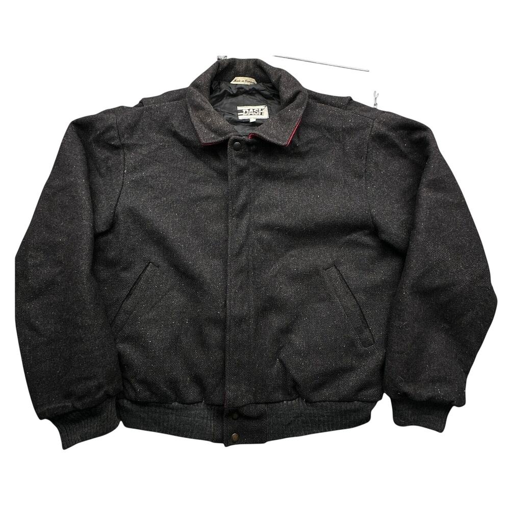 Vintage Dash Pure Wool Bomber Jacket Mens 44 Large Dark Gray Lined Full Zip